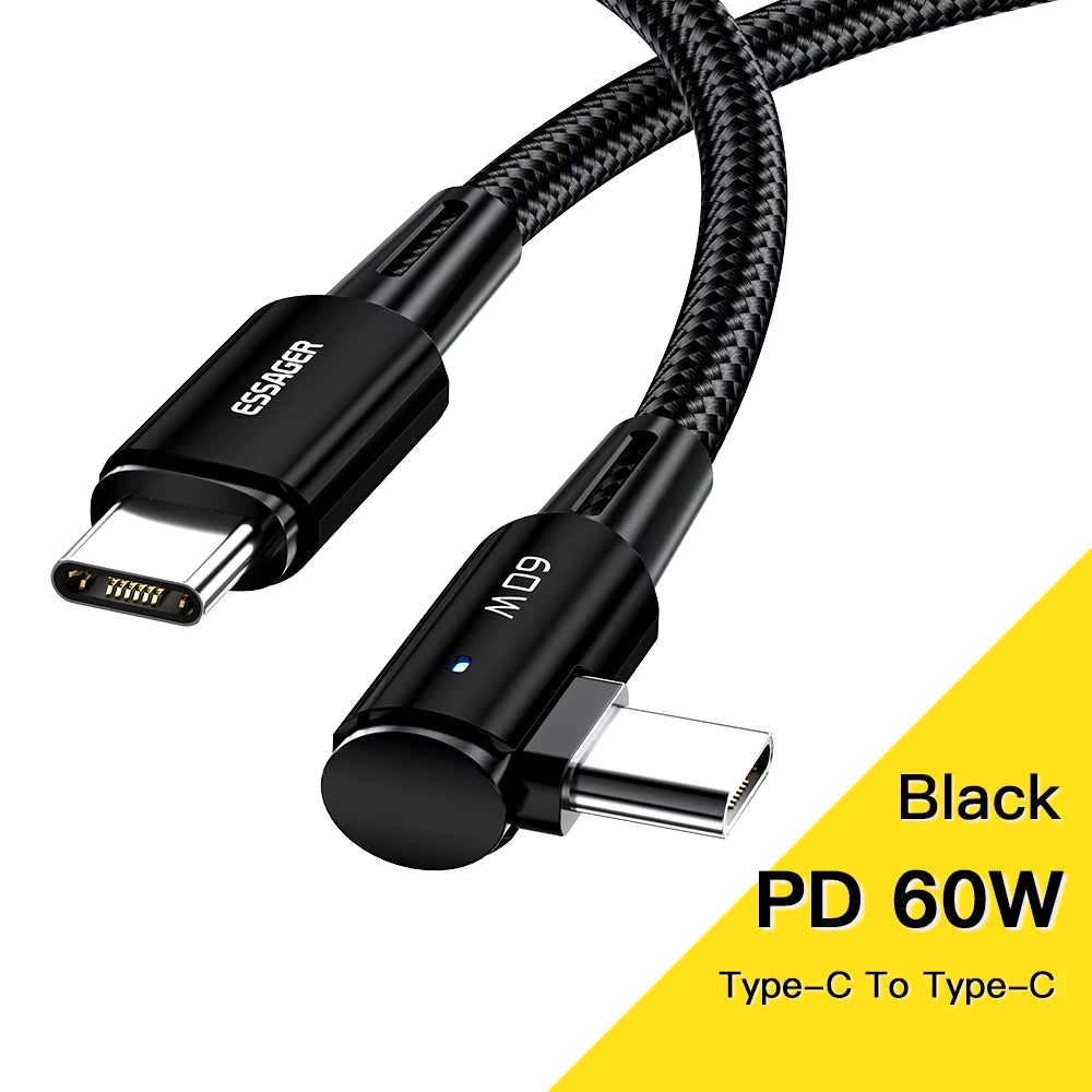 100W USB Type C to USB C Cable 90 Degree Angle for Ipad Macbook Pro Xiaomi Samsung Huawei Fast Charging Type-C Date Wire