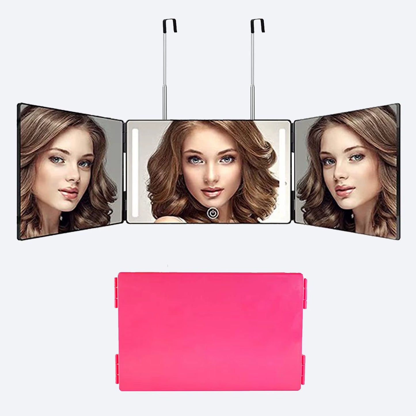 3 Way Mirror for Self Hair Cutting 360° Mirror with LED Lights, Trifold Self Haircut Mirror Rechargeable with Height Adjustable