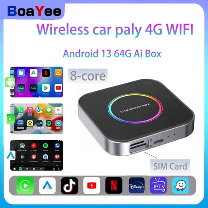 3In1 Ai Box 4G for Apple Android Auto Wireless Carplay Adapter Adaptor for Netflix Youtube 4K Ai Box Android 13 8+128G WIFI