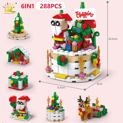 HUIQIBAO 6IN1 Christmas Elk Deer Santa Claus Building Blocks City Snow House Xmas Tree Bricks Set Toys for Children Kids Gift