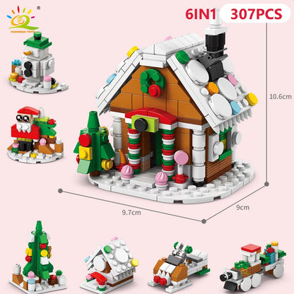 HUIQIBAO 6IN1 Christmas Elk Deer Santa Claus Building Blocks City Snow House Xmas Tree Bricks Set Toys for Children Kids Gift