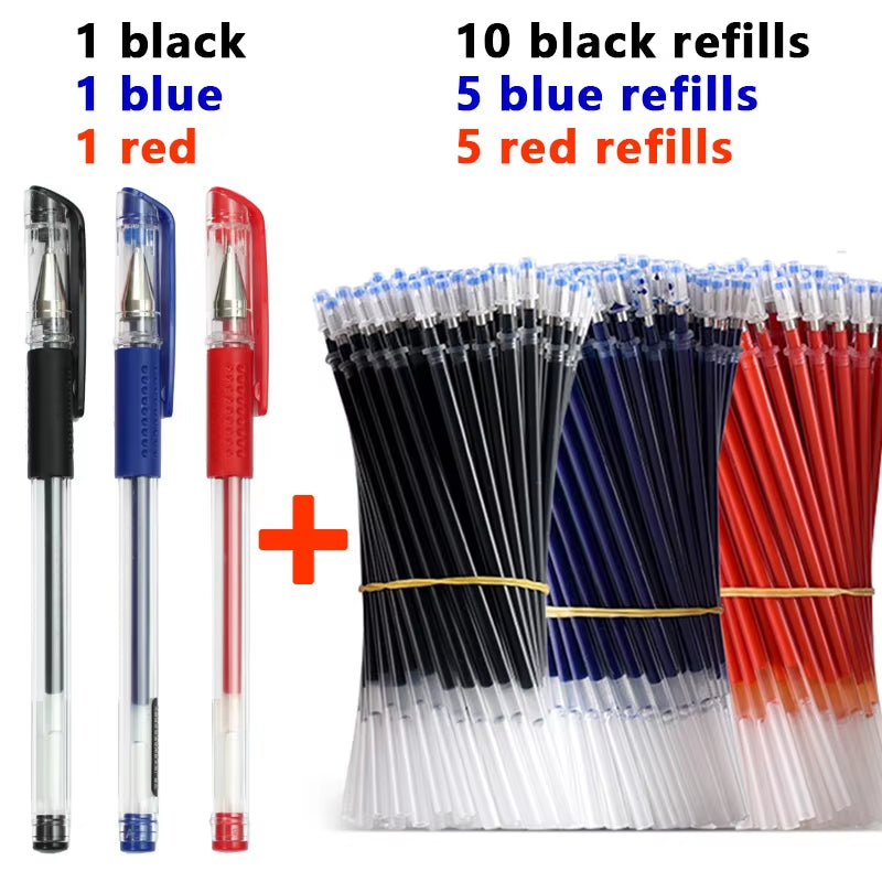Gel Pens Set Black Blue Red Refill Gel Pen Bullet Tip 0.5Mm School & Office Supplies Stationery Kawaii Accessories Stationery
