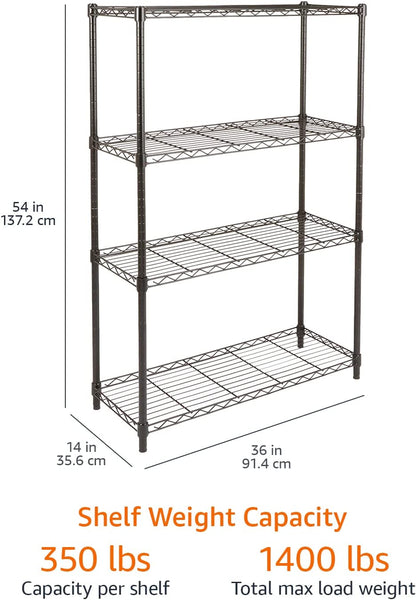 4-Shelf Storage Unit with Height Adjustable Shelves and Levelling Feet, 640 Kg Max Weight, Black, 35.6 Cm D X 91.4 Cm W X 137.1 Cm H