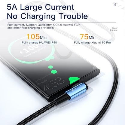 100W USB Type C to USB C Cable 90 Degree Angle for Ipad Macbook Pro Xiaomi Samsung Huawei Fast Charging Type-C Date Wire