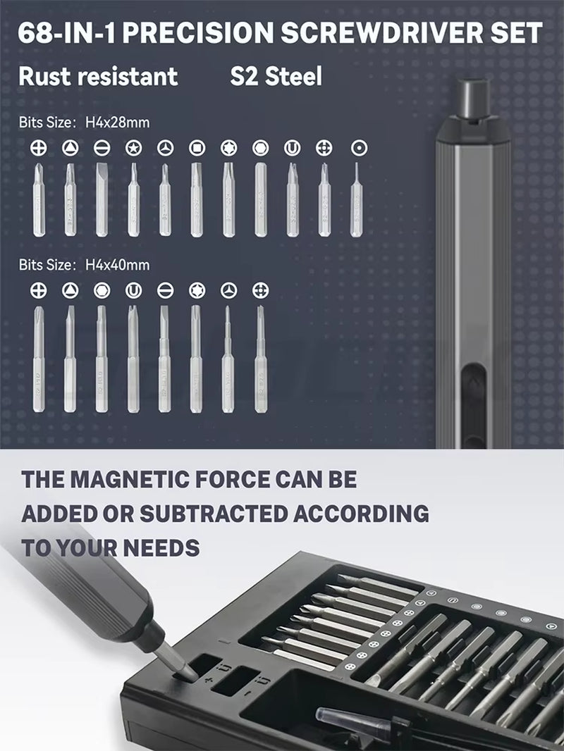 68 in 1 Precision Electric Screwdriver Set 5 Levels Adjustable Comes Fill Light Professional Mobile Phone Ipad Repair Tool