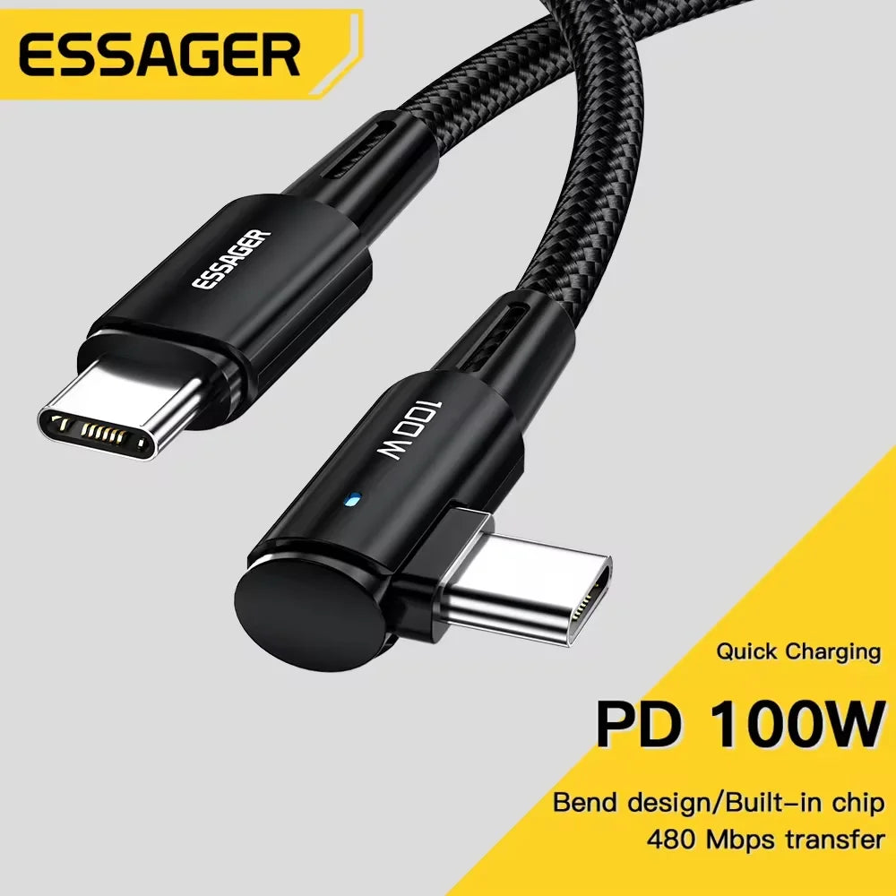 100W USB Type C to USB C Cable 90 Degree Angle for Ipad Macbook Pro Xiaomi Samsung Huawei Fast Charging Type-C Date Wire