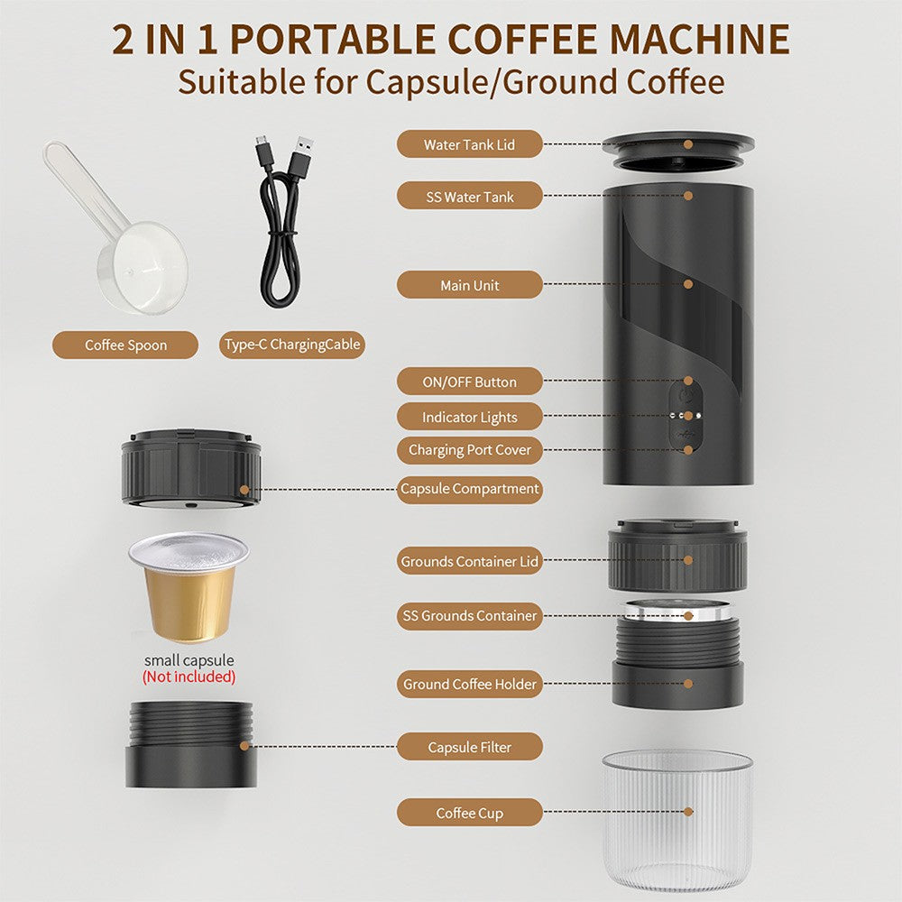 Portable Electric Portable Espresso Coffee Maker Machine for Car & Home &Camping