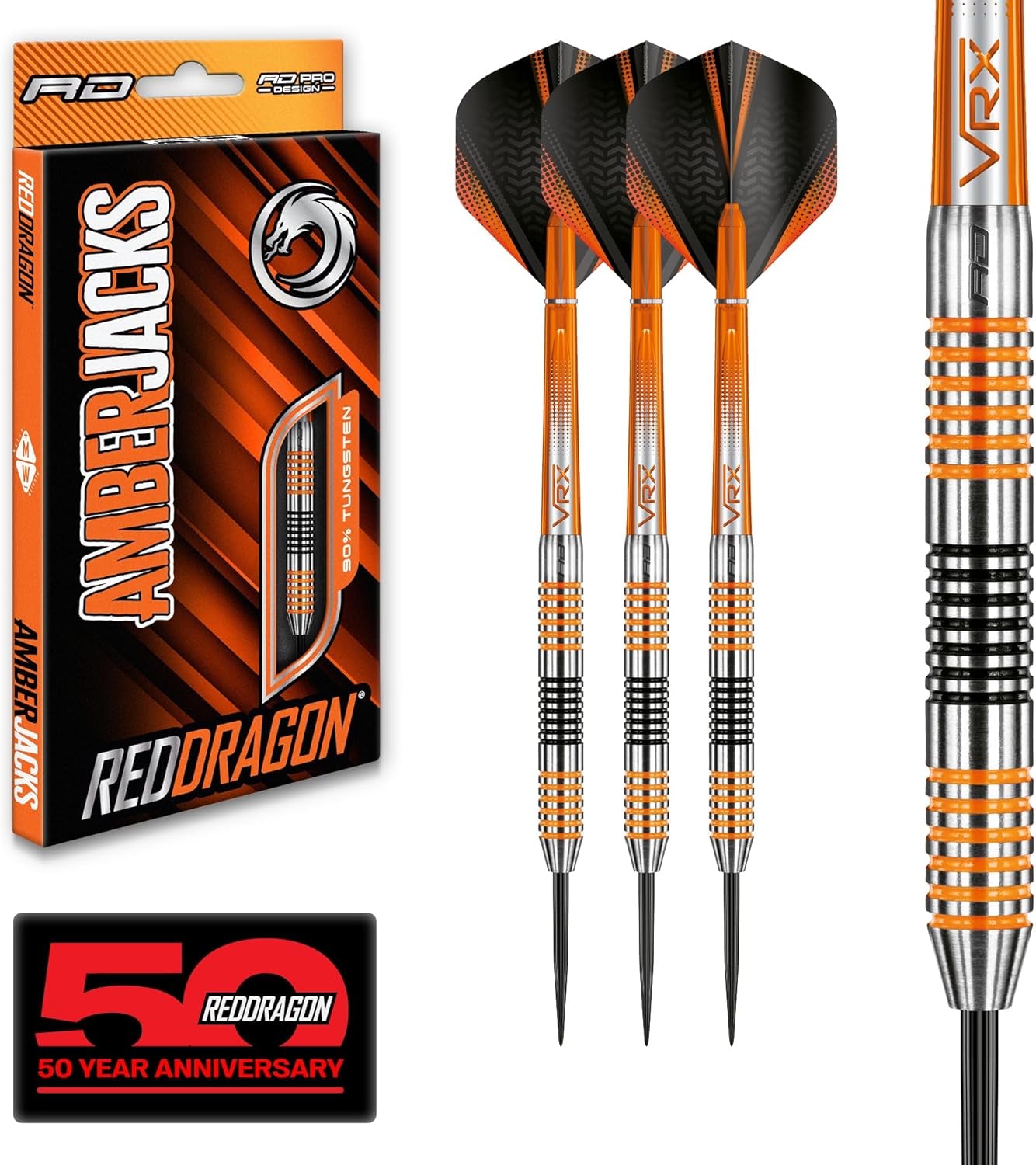 Amberjack Tungsten Darts Set with Darts Flights & Dart Stems (Shafts) – Professional 90% Tungsten Premium Darts Set – Available in 22G, 23G, 24G, 25G, 26G, 27G, 28G, 30G