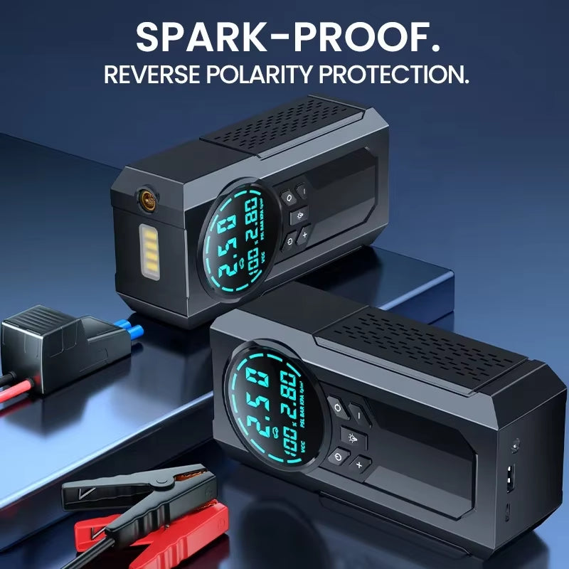 4-In1 Portable Car Battery Jump Starterboosterpowerbank 15000Mahlithiumbatterypack Withtire Inflatorled Light Car Accessories