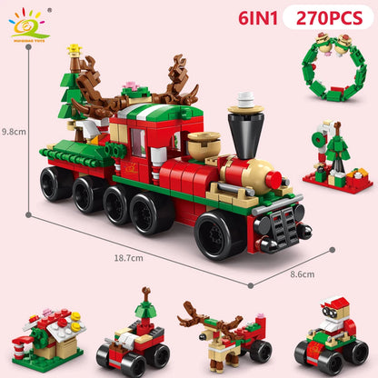 HUIQIBAO 6IN1 Christmas Elk Deer Santa Claus Building Blocks City Snow House Xmas Tree Bricks Set Toys for Children Kids Gift