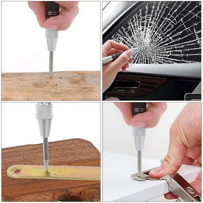 2Pc Spring Type Automatic Center Punch Locator Glass Striker Window Breaker Punch Centering Punch Punch Tool