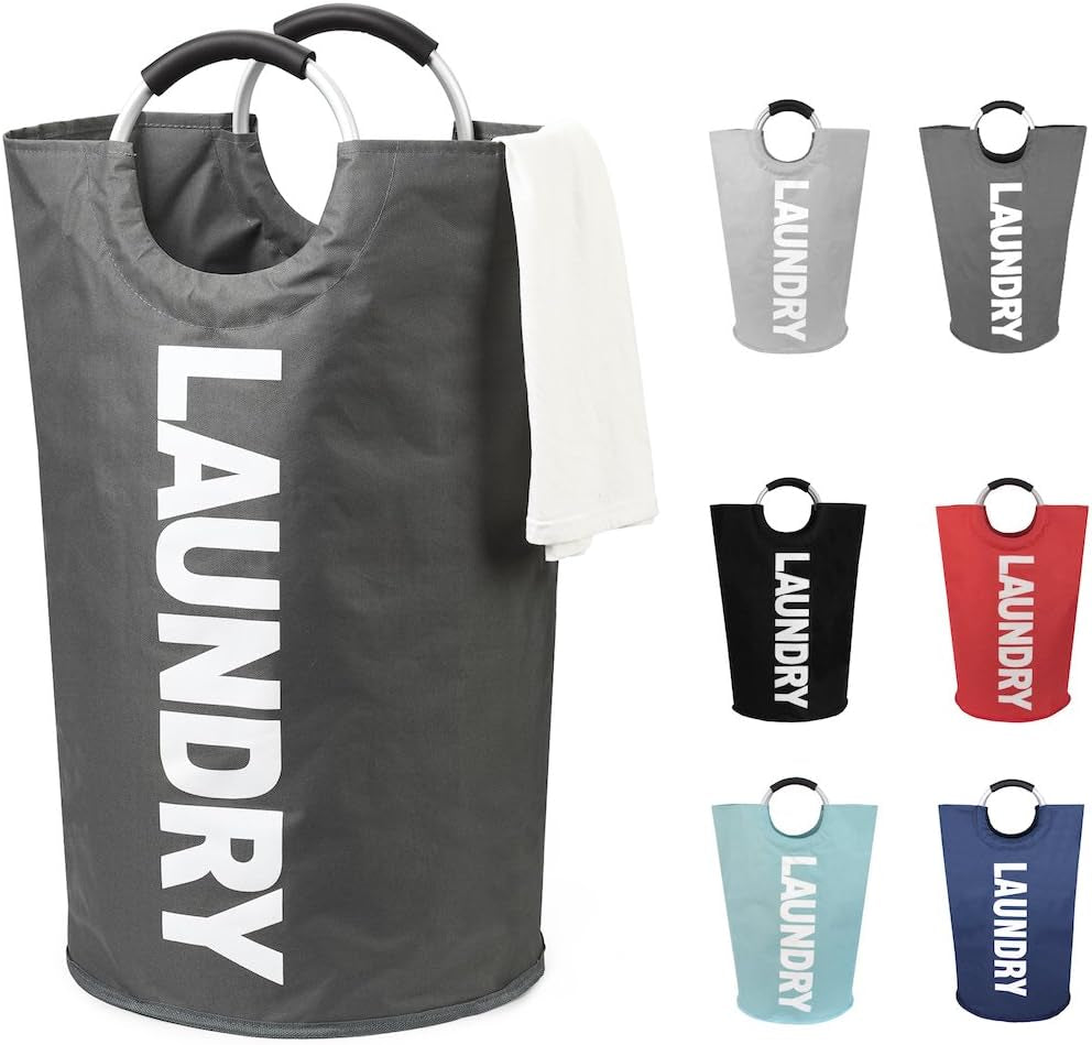 90L Large Laundry Basket, Collapsible Laundry Bag, Freestanding Tall Clothes Hamper, Foldable Washing Bin (Black)