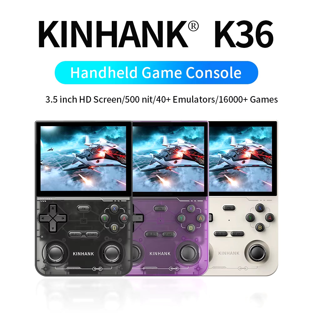 Open Source K36 Retro Handheld Video Game Console 16000 Games Emulator for PS1/PSP/DC/N64/SS 500Nit 3.5 Inch IPS Screen