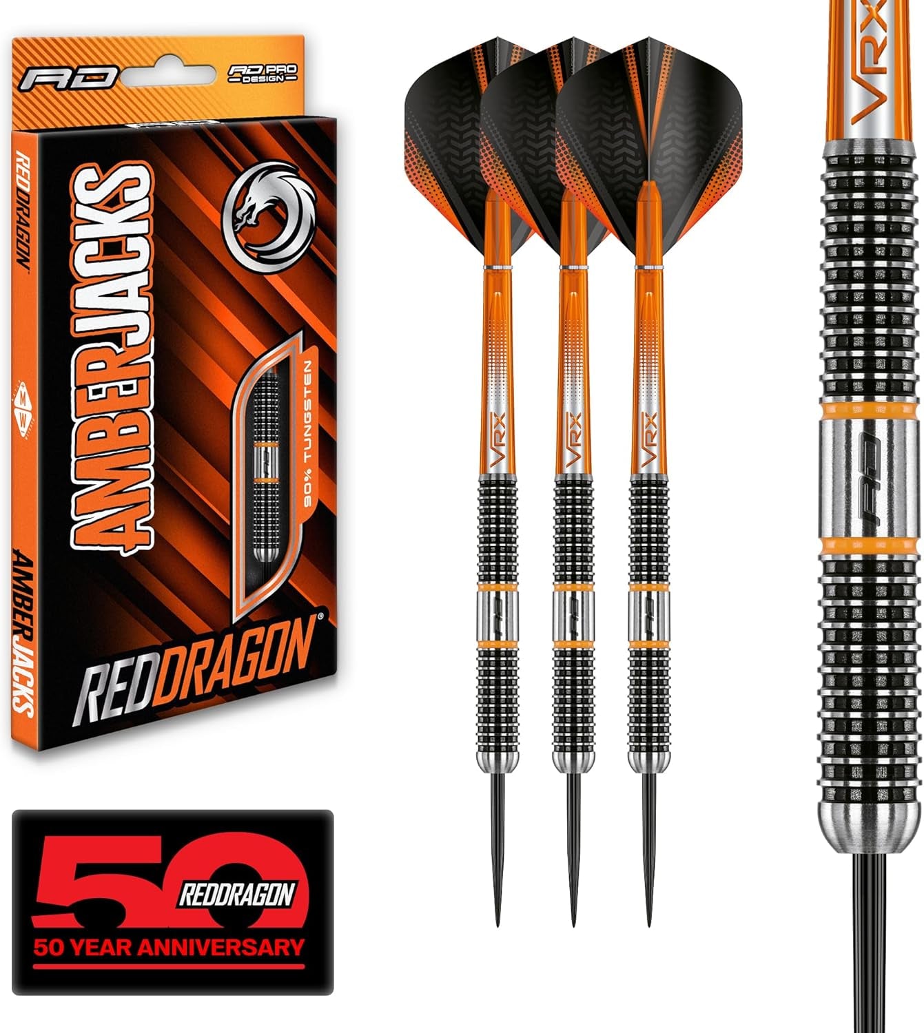Amberjack Tungsten Darts Set with Darts Flights & Dart Stems (Shafts) – Professional 90% Tungsten Premium Darts Set – Available in 22G, 23G, 24G, 25G, 26G, 27G, 28G, 30G