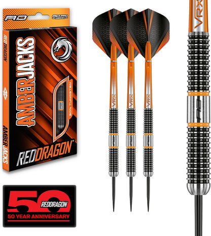 Amberjack Tungsten Darts Set with Darts Flights & Dart Stems (Shafts) – Professional 90% Tungsten Premium Darts Set – Available in 22G, 23G, 24G, 25G, 26G, 27G, 28G, 30G