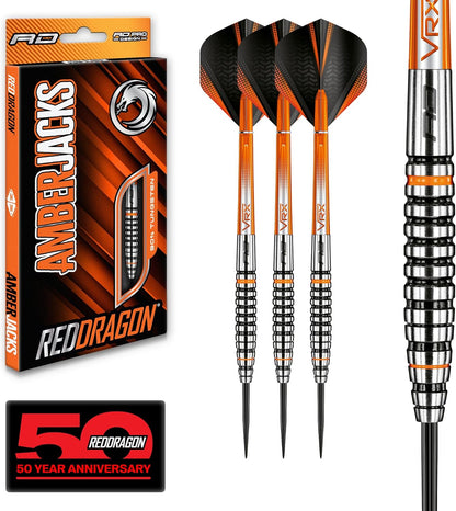 Amberjack Tungsten Darts Set with Darts Flights & Dart Stems (Shafts) – Professional 90% Tungsten Premium Darts Set – Available in 22G, 23G, 24G, 25G, 26G, 27G, 28G, 30G