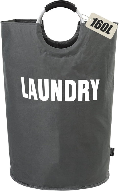 90L Large Laundry Basket, Collapsible Laundry Bag, Freestanding Tall Clothes Hamper, Foldable Washing Bin (Black)