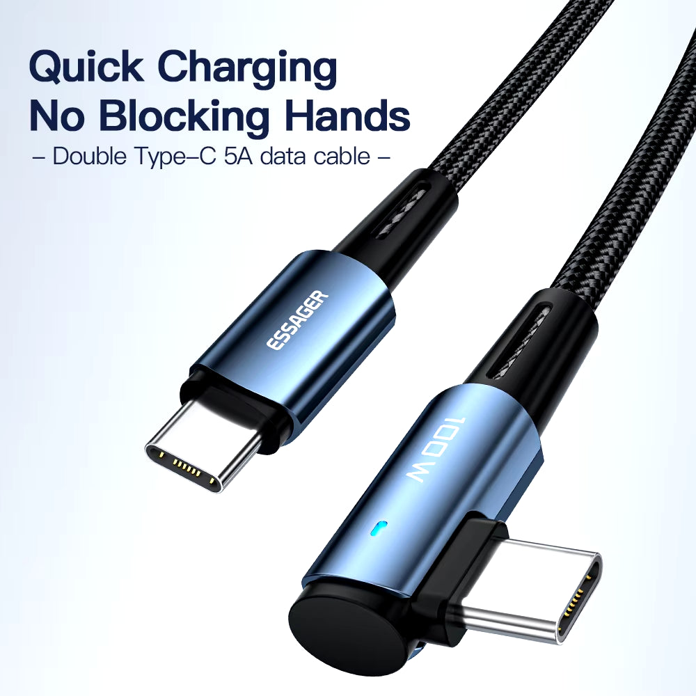 100W USB Type C to USB C Cable 90 Degree Angle for Ipad Macbook Pro Xiaomi Samsung Huawei Fast Charging Type-C Date Wire