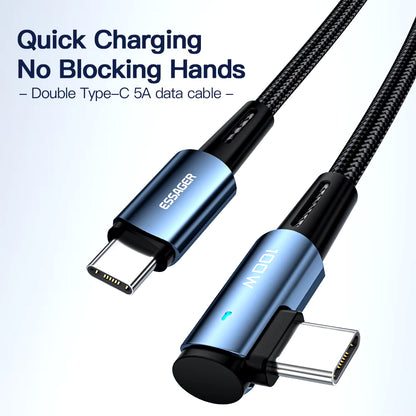 100W USB Type C to USB C Cable 90 Degree Angle for Ipad Macbook Pro Xiaomi Samsung Huawei Fast Charging Type-C Date Wire