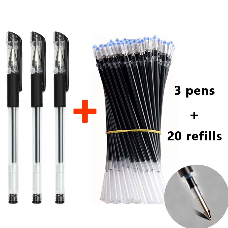 Gel Pens Set Black Blue Red Refill Gel Pen Bullet Tip 0.5Mm School & Office Supplies Stationery Kawaii Accessories Stationery