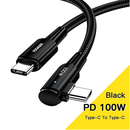 100W USB Type C to USB C Cable 90 Degree Angle for Ipad Macbook Pro Xiaomi Samsung Huawei Fast Charging Type-C Date Wire