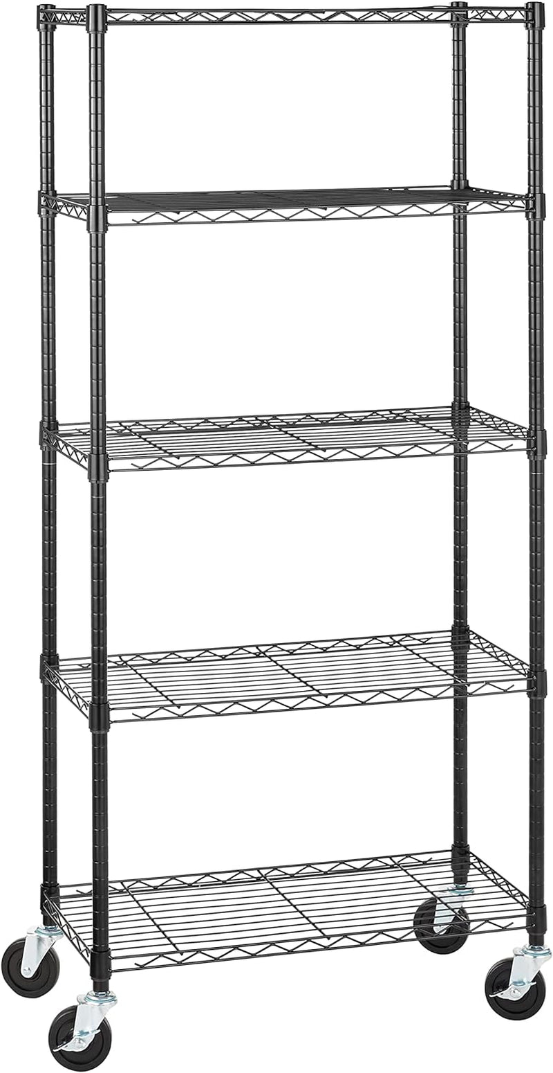 4-Shelf Storage Unit with Height Adjustable Shelves and Levelling Feet, 640 Kg Max Weight, Black, 35.6 Cm D X 91.4 Cm W X 137.1 Cm H