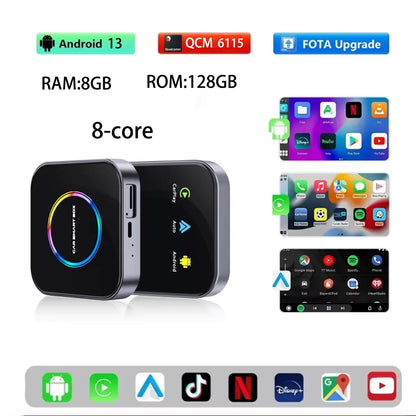 3In1 Ai Box 4G for Apple Android Auto Wireless Carplay Adapter Adaptor for Netflix Youtube 4K Ai Box Android 13 8+128G WIFI