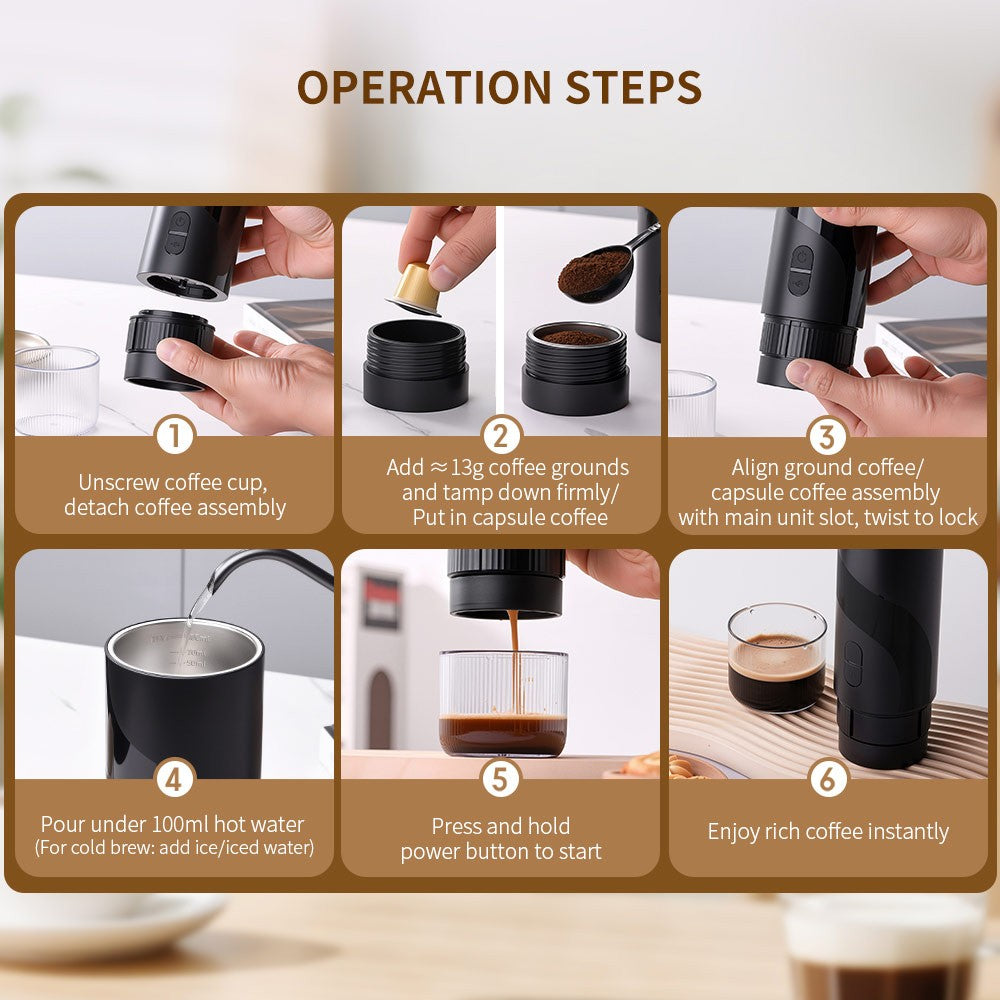 Portable Electric Portable Espresso Coffee Maker Machine for Car & Home &Camping